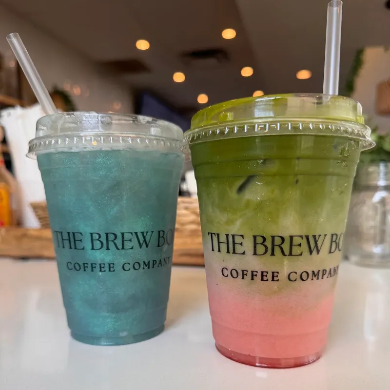 Colorful iced drinks served at Brew Box